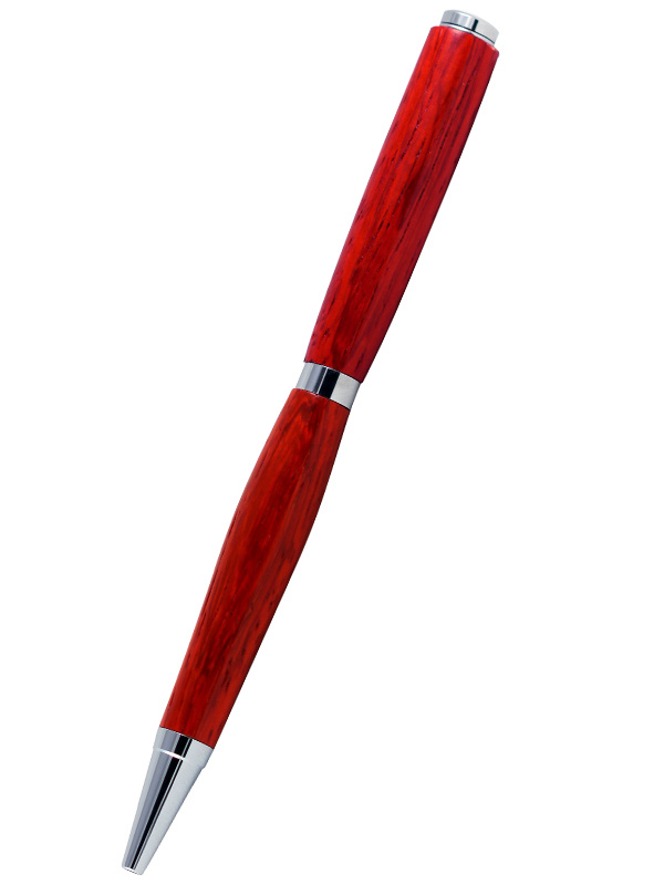 Autre vu du stylo à bille fin en bois précieux padouck d'Afrique.